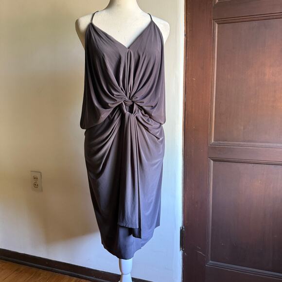 MISA Los Angeles | Dark Gray Domino Draped Knot front Cocktail Dress | Medium - Picture 2 of 7